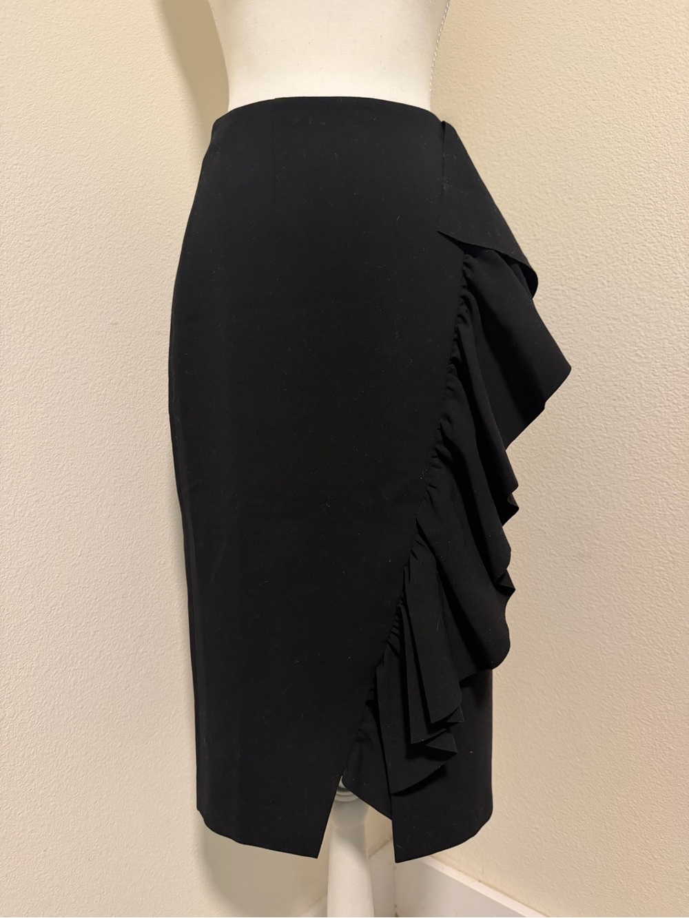 Ted Baker Black Asymmetrical Side Ruffle Pencil Skirt Sz 1 Professional Career